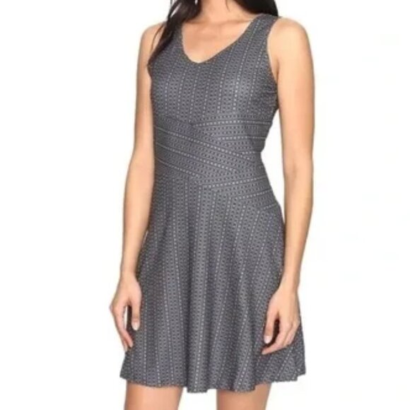 PRANA Amelie Sleeveless A-Line Dress Black Gray Charcoal Parade Pattern Medium - Picture 3 of 16